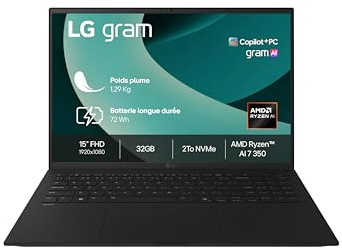 LG Gram 15Z80T-G.AU8BF - PC Portable 15 1290g | écran DCI-P3 99% FHD | Intel® Evo™ AMD Ryz | RAM 32Go | SSD 2To NVMe | AMD Radeon™ Graphics | Windows 11 Home Next Gen. Premium | Noir Obisidien