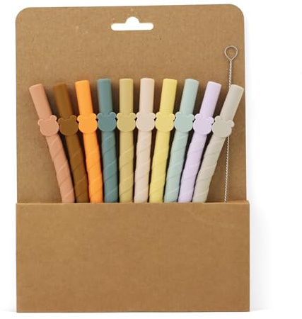 OrangeClub 10 Stück Wiederverwendbare Silikon Strohhalme mit Reinigungsbürste (17.5cm), BPA-Frei, Flexibel & Umweltfreundlich - Für Heiße/Kalte Getränke