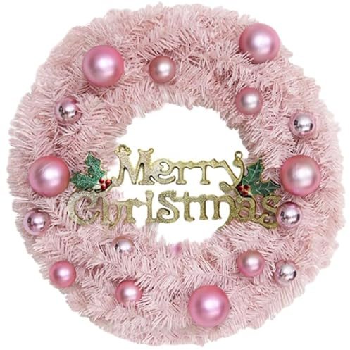 TOPPERFUN Weihnachtskranz Rosa 30Cm Mit Led-Lichterkette Und Weihnachtskugeln Dekorativer TüRkranz FüR Wohnzimmer Fenster Und Weihnachtsdeko