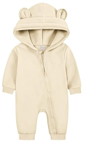 ABOHU Nyfödd bebispojkar flickor sparkdräkt i ett stycke långärmad björn öron huvtröja våtdräkt småbarn vår höst bodysuit
