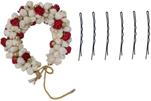 Swadeshi Desire Blumen-Gajra-Haarschmuck für Damen und Mädchen, mehrfarbig (mit 06 Bob-Ansteckern)
