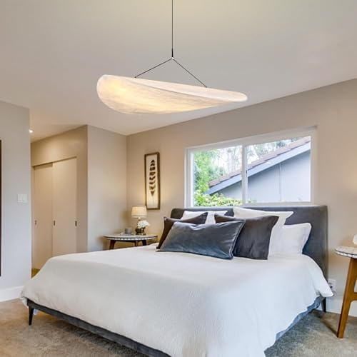 VTAMng Moderne Seidenpendelleuchte LED große weiße Hängeleuchte nordischer Stil höhenverstellbare Deckenlampe Wabi Sabi Deco Kronleuchter for Wohnzimmer Kücheninsel Esszimmer Pendellampe