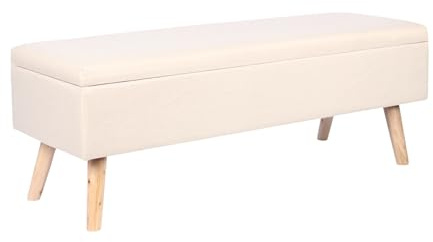 Relaxdays Sitzbank Leinen, Stauraum, HxBxT: 40x110x40 cm, Holzfüße, gepolsterte Truhenbank Schlafzimmer, Flur, beige