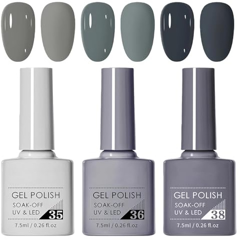 3-Piece Gel Nail Polish Set - Neutral & Elegant Gray UV Varnish, Dark Chocolate Gray, Glossy Finish, Chip Resistant, French Manicure For Salon-Quality DIY At-Home Nail Art