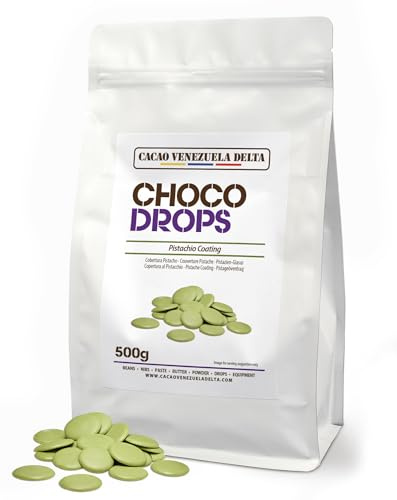 Cacao V Delta Cobertura profesional de Chocolate Verde Sabor Pistacho 500g para Repostería – Callets Sucedáneos Fácil de Fundir para Tartas, Cake Pops, NO Necesidad Templado