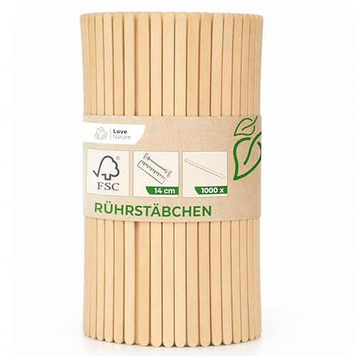 Love Nature Rührstäbchen Kaffee 1000 Stück - 14 cm Holzstäbchen für Kaffee | Umrührstäbchen für Tee Einweg Nachhaltige Biologisch Abbaubar