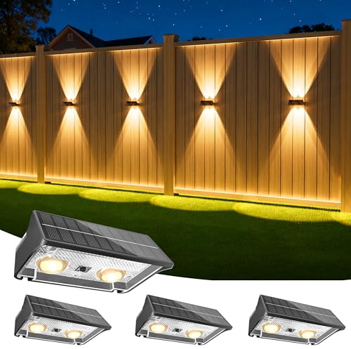 NIORSUN Solarlampen für Außen, 4 Pack Up and Down Solar Wandleuchte Aussen Wetterfest IP65,Warmweiß & Kaltweiß + RGB Solarlampen für Außen Wand, Terrasse, Garten, Pool, Zaun（Schwarz）