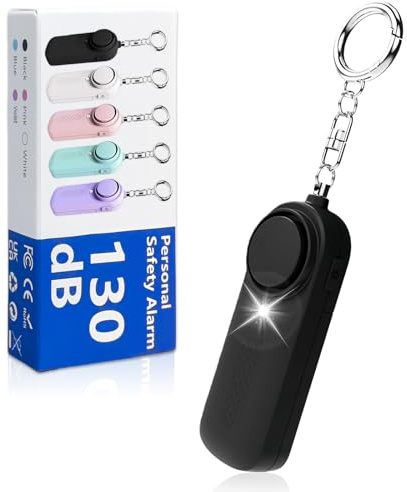 flintronic Alarma Personal de Emergencia,130dB Alarma Seguridad Autodefensa con Luz LED Llaveros, Alarmas de Bolsillo para Mujeres, Niños, Ancianos, Turno Nocturno (Negro)