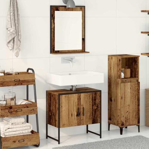 Ziaphsol Ensemble de meubles de salle de bain - 2 pièces - En bois marron - 60 x 33 x 60 cm - Avec miroir et meuble sous-lavabo - Design moderne pour salle de bain et WC d'invités