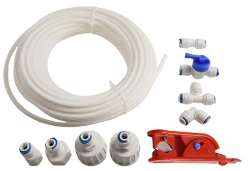 MonoSora Kit de conexión de línea de agua para refrigerador de 15 m con válvula y cortador de tuberías para instalación de máquina de hielo, para Samsung, Bosch, Siemens y Neff