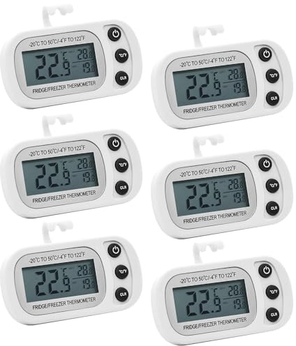 6 PCS Fridge Thermometer, Freezer Thermometer Digital, Fridge Temperature Thermometer with Large LCD Display Min/Max °C/°F Function for Freezer Refrigerator Aquarium