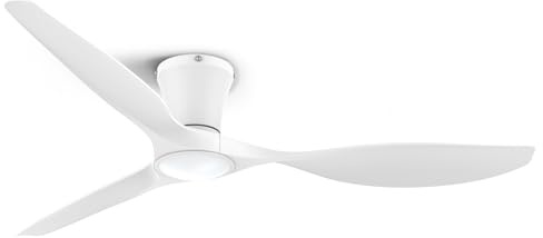 ocioc 52 inch Ceiling Fans with Lights and Remote, Dimmable Ceiling Fans with Reversible Quiet DC Motor, Flush Mount, 3CCT, White Ceiling Fan for Bedroom Living Room Indoor/Outdoor
