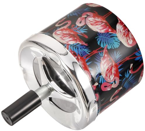 Automatic Ashtrays Metal Windproof Smoking Ashtray for Home Office | Self Extinguishing Design, Flamingo Pattern, Creative Gift and Travel Souvenir for Smokers