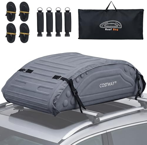 COSTWAY Bolsa de Techo de Coche Capacidad de 425 litros Bolsa de Portaequipajes Impermeable con Correas para Vehículos SUV Negro (Gris)