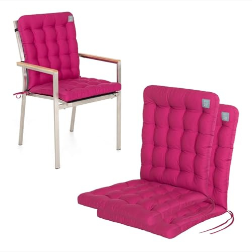 Have A SEAT Luxury 2 Stück Stuhlauflagen mit Rückenlehne 100x48 cm – EXTRA DICK 6 cm – waschbar 95°C – UV-beständig – Auflage Gartenstuhl, Niedriglehner & Klappstuhl - Made in Germany (Pink)