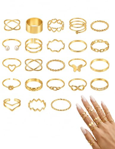 JIRVEX Lot de 22 bague femme – Bague acier inoxydable femme réglable, bagues empilables, bagues de phalange, bagues dorées pour le quotidien et les soirées