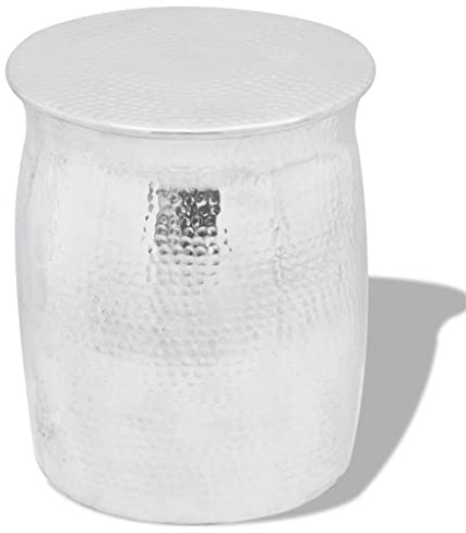 vidaXL Beistelltisch Gehämmertes Aluminium Silbern Hocker Sofatisch Couchtisch