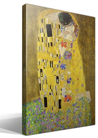 cuadrosfamosos.es - Cuadro wallart - El Beso de Gustav Klimt - Impresión sobre Lienzo de Algodón 100% - Bastidor de Madera 3x3cm - Ancho: 55cm - Alto: 75cm
