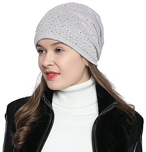 DonDon Damen Mütze Wintermütze Slouch Beanie silberne Pailletten Nieten