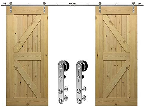 CCJH 9FT/274cm Beschlagset für Schiebetür Edelstahl, Schiebetürsystem Schiebetür Beschlag Schiebetürbeschlag Laufschiene Holztür Doppeltür, Innentüren