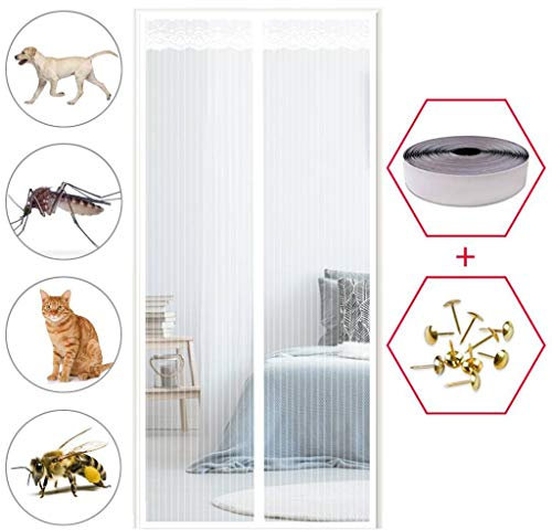 GOUDU Magnetisches Fliegengitter für Türen, 80 x 210 cm, Schiebetür, sehr leise, für Türen von Wohnzimmer, Schlafzimmer, Haus – Weiß