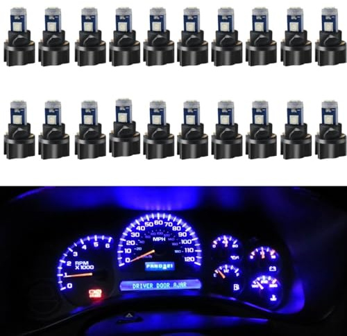 WLJH 74 Led Bulb Dash Lights Mini T5 2721 27 37 286 Wedge PC74 Twist Socket Automotive Instrument Panel Gauge Light Kits Cluster Shift Indicator Interior Bulbs 12V Blue Pack of 20