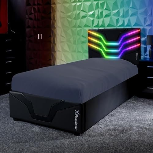 X-Rocker Cosmos RGB Single Gaming Bed with Neo Motion LED Lighting, Single 3ft Bedstead Frame, PU Faux Leather Headboard 30 RGB LED Lighting Options - BLACK