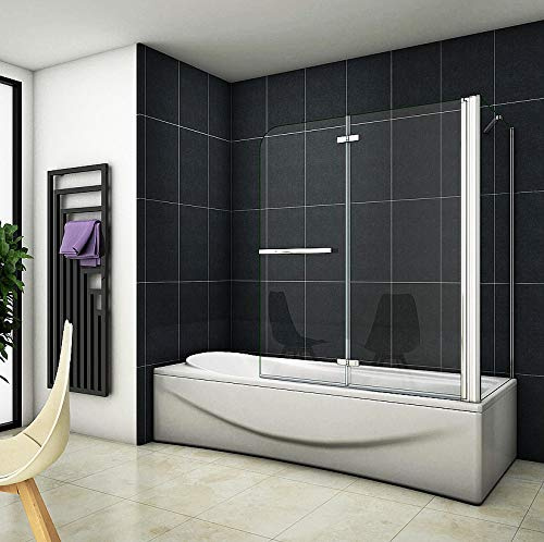 Aica Sanitär Badewannenaufsatz Duschabtrennung Eck 120x75x140cm 2-teilig Faltbar Duschwand mit Seitenwand für Badewanne
