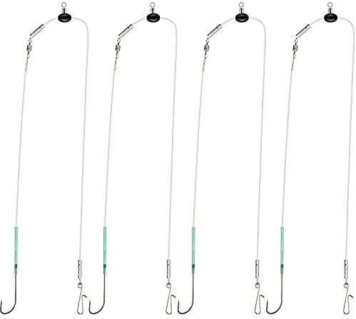 Rodeel 4 PCS Sea Fishing Rigs Pulley Rig Double & Single Hook Clipped (4 PCS Single Hook Pulley Rigs)