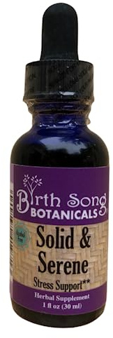 Birth Song Botanicals Solid & Serene Herbal Stress and Mood Support Tincture – Chamomile, Passionflower, Valerian Liquid Drops for Stress Support – Non-Habit Forming Natural Supplement