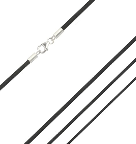 Edellis Ziegenleder Kette, Leder-Band, Leder-Collier schwarz, robuste und weiche Glattleder mit 925 Silber Karabiner 1mm, 2mm breit, Länge wählbar