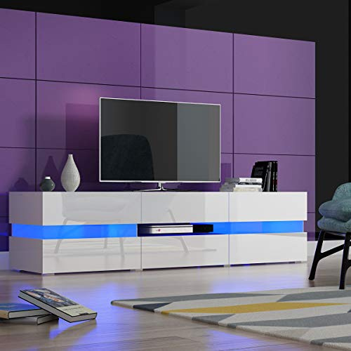 Panana LED TV Stand Cabinet Unit 177cm Width Modern TV Desk with Large Storage and High Gloss Front Door for Entertainment Living Room Furniture (White)