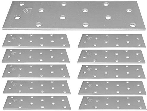 Joining Plates Flat Connecting Repair Connector Mending Galvanised Brace Bracket Perforated Metal Steel Sheet Timber Wood Fixing Heavy Duty 4.7 x1 .5 (120 x 40 x 2mm) Pack of 10pcs | Galvanised Steel Joining Plates, 12 Pre-Drilled Holes, Smooth Edges, for Timber Fence Sleeper Repair, Metal Connector Fixing