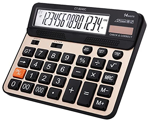 Stor knappminiräknare, Philley stor LCD-skärm 14 siffror skrivbordskontroll och korrekt elektronisk miniräknare (CT-9240C)