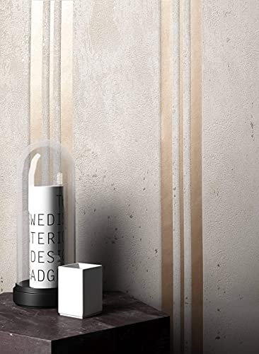Newroom Tapete Beige Vliestapete Glänzend - Streifentapete Grafisch Gold Streifen Beton-Optik Betontapete Industrial Linien inkl. Tapezier-Ratgeber