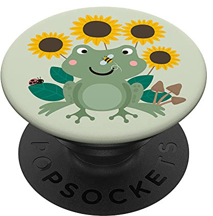 Cottagecore Aesthetic Frog Niedliche Sonnenblumen Kawaii Frosch PopSockets mit austauschbarem PopGrip