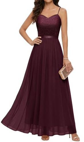 DRESSTELLS Abito formale da donna, lungo, per damigella d'onore, matrimonio, ospiti, modesto, ballo di fine anno, cocktail party, Borgogna, XL