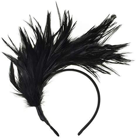 Norhogo 20er Jahre Haarreif mit synthetische Federn Kostüm Haarband, Hochzeit Kopfbedeckung Vinatge Party Kostüm Accessoires, für Karneval Fasching Stirnband Damen, Schwarz, keine echten Naturfedern