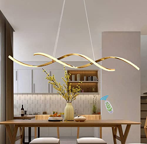 Pendelleuchte Dimmbar Hängelampe Wohnzimmer Esstisch Lampen LED Modern Spirale Gold Hängeleuchte Höhenverstellbar Kronleuchter mit Fernbedienung Küche Esszimmer Schlafzimmer Deckenleuchte