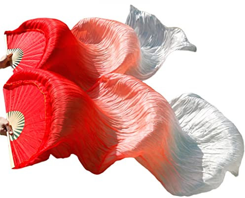 Stage Performance Bauchtanz-Fans, 100 % echte Kunstseide, abgestuft, Farbtanz, Zubehör, Bauchtanz, 180 x 9 cm, Seidenschleier, Fans, Figure-6, 180er-Imitat