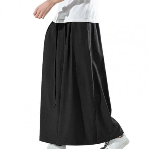 Pantaloni da uomo Hakama Kung Fu in seta di ghiaccio nero con pantaloni larghi cinesi Wushu Kimono a fondo largo Black Xl