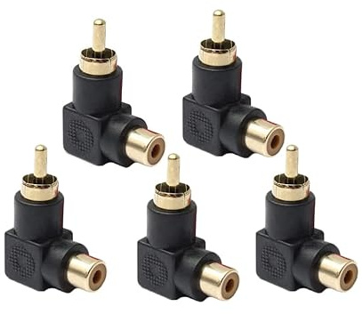 RedYtou Lot de 5 adaptateurs coupleurs à angle droit RCA mâle vers RCA femelle Plaqué or