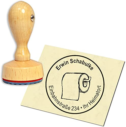 Stempel Adressstempel Holzstempel - Klopapier - rund ∅ 40mm personalisiert als Firmenstempel Namensstempel Bürostempel