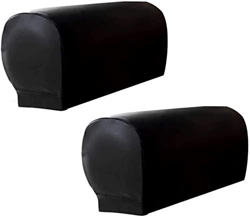 GUYIRT Set mit 2 Wasserdichten Sofas Sofa Armlehnenbezüge PU-Leder Sesselbezug Dehnbar Schonbezug Möbelschutz -Schwarz