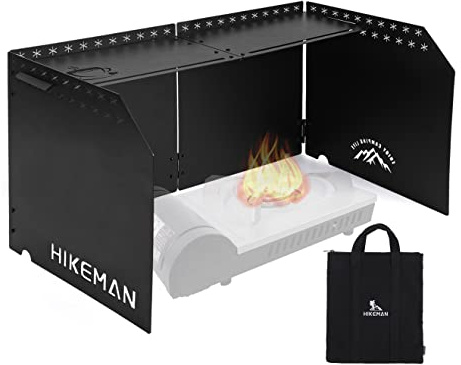 HIKEMAN HIKEAMN Gasspis vindruta - vikbar campingspis vindruta spis, vindruta med en förvaringsväska för camping, vandring, picknick, matlagning (svart)
