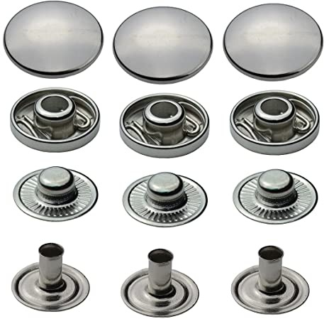 ISTA TOOLS Druckknöpfe Silber nickelfrei S-Feder, Buttons, S-Feder-Snaps, Messing, rostfrei, vierteilig Metallknöpfe (50 Stück - 10 mm)