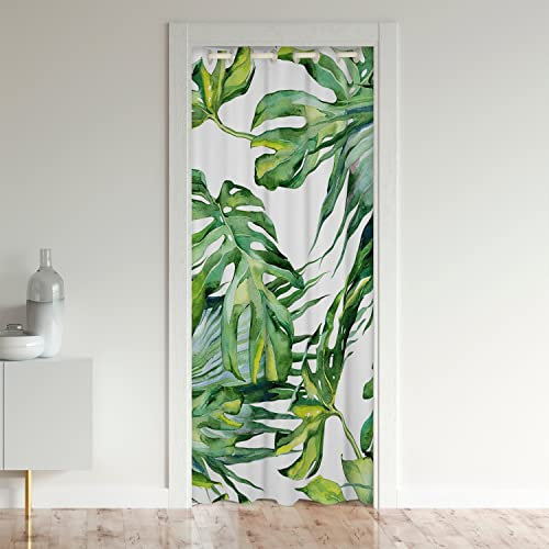 Loussiesd Palm Leaf Doorway Curtain Privacy Kids Door Cover Curtain with Back Inside Green Tropical Leaves Entryway Mat Room Divider Curtain Cover Blackout Curtain Bedroom 86x203cm 1 Panel