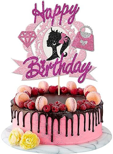 SYKYCTCY 1 Pack Princess Cake Topper Glitter Girl Happy Birthday Diamond Bag Cake Decoration for Bridal Wedding Shower Baby Shower Enaggement Birthday Girls Princess Party Cake Decoration Supplies