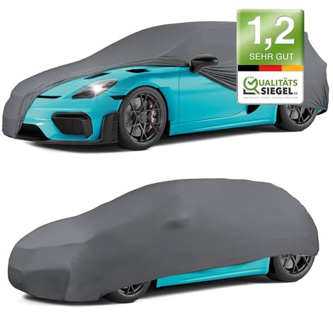 WALSER Premium Abdeckung Auto Indoor Stretch Plus Qualitätssieger Sehr Gut* Autoabdeckung Winter Autogarage Abdeckung Autoplane Winter Autogarage Abdeckung Winter Auto Abdeckplane Größe 1 anthrazit