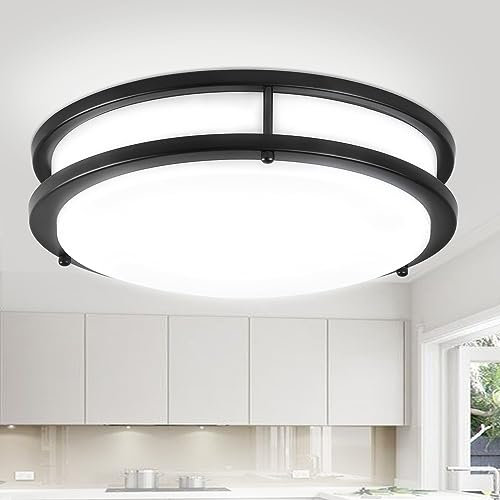 Depuley Deckenlampe LED Deckenleuchte Rund 32W, 3000K-6000K, 2400LM, Modern Led Lampe wohnzimmer Badezimmer Badlampe Küchenlampe für Bad Flur Schlafzimmer Wohnzimmer Balkon Keller - Ø 35CM (schwarz)